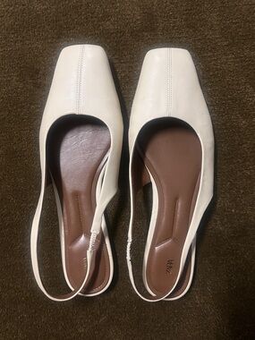 Zara Cream Square-Toe Slingback Flats